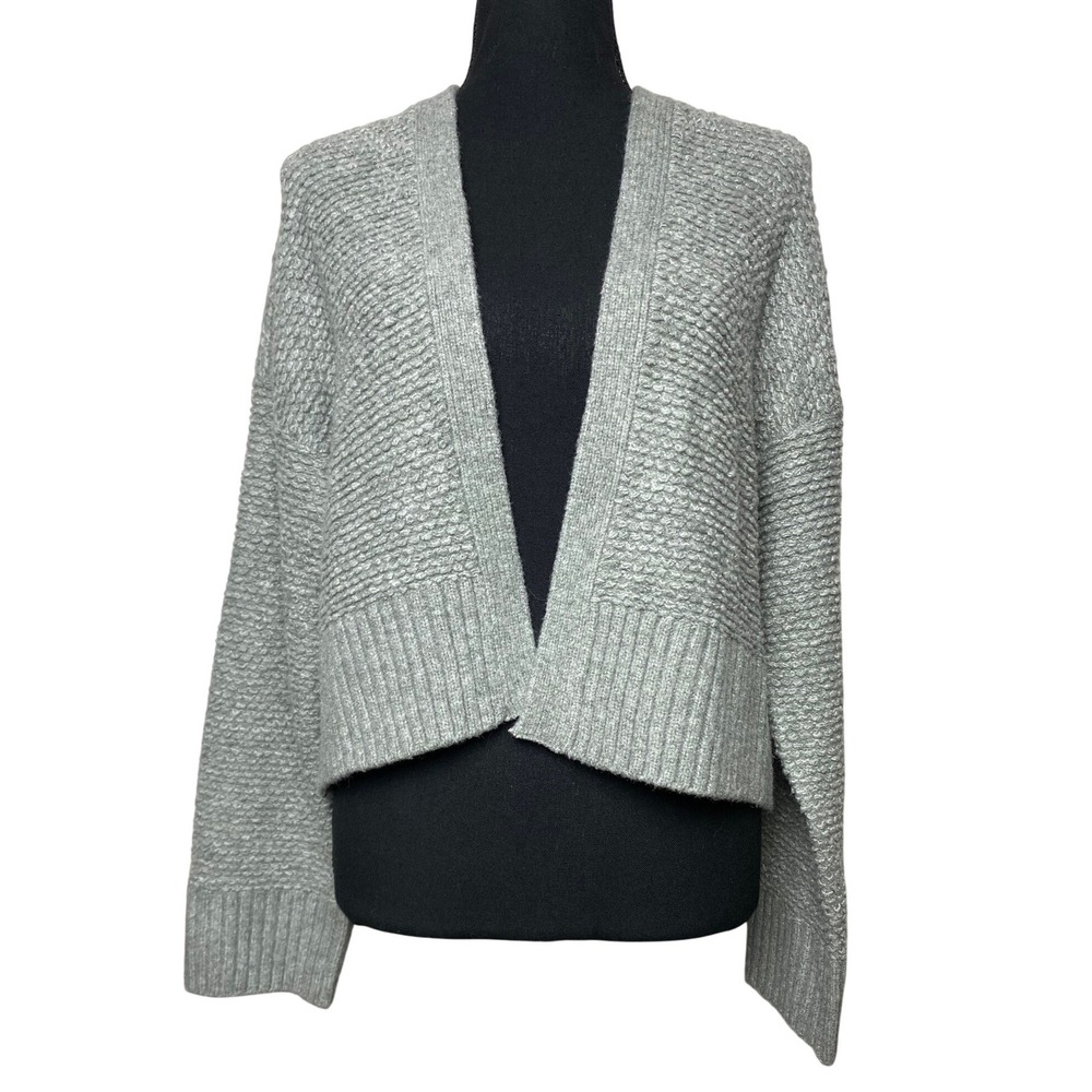 Abercrombie Fitch Womens Gray Textured Popcorn Knit Open Cardigan Sweater M NEW